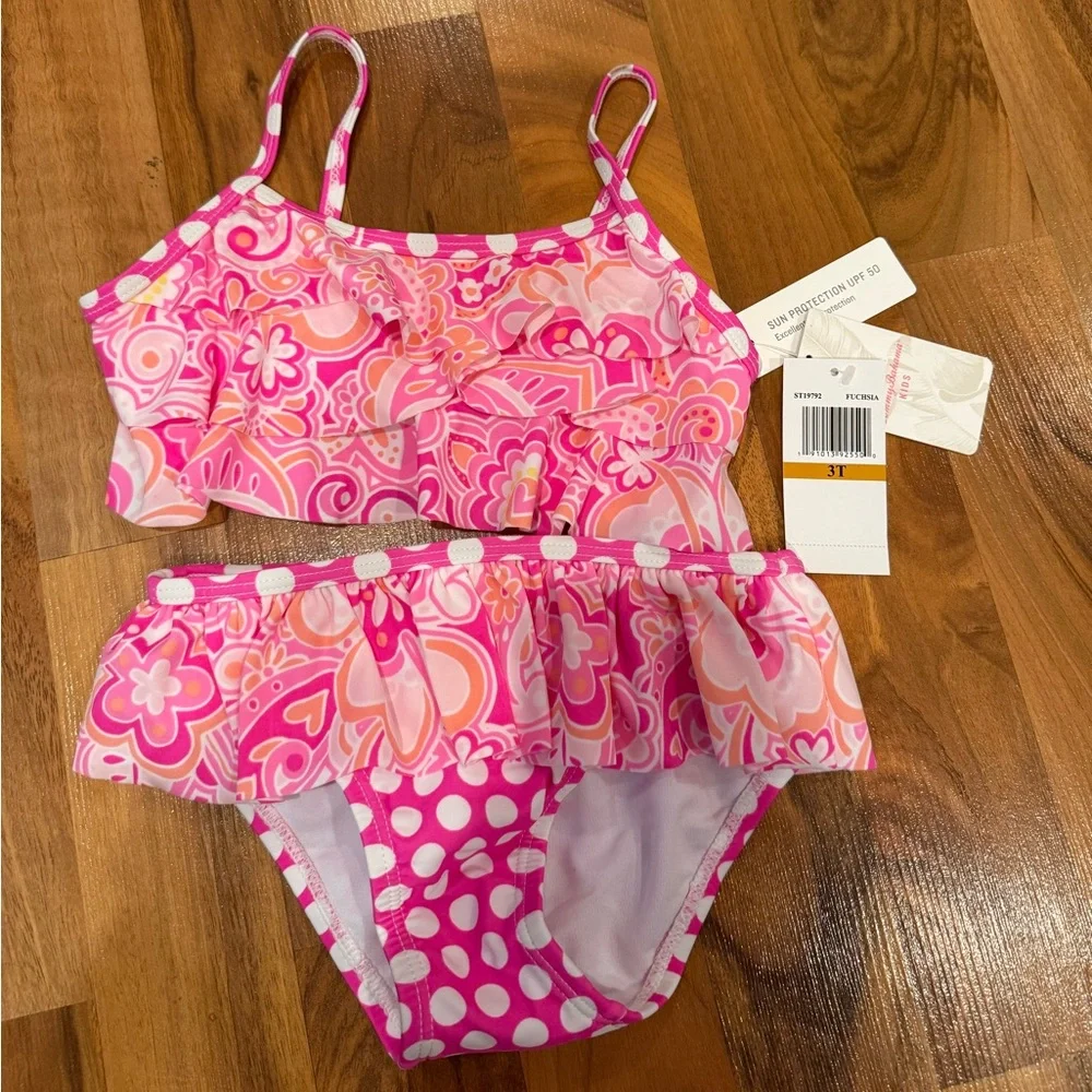 Tommy Bahama 2 piece swim suit‎ bikini bathing suit 3T NWT pink white polka